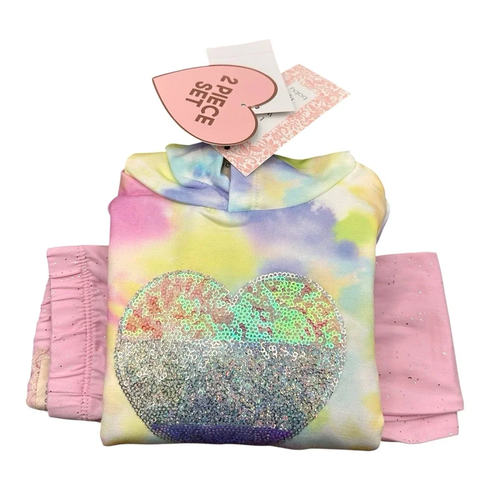 Btween Baby Girls Fleece Heart Hoodie & Leggings Outfit Set 24 Months Tie Dye